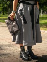 Elastic Waist Skirt with Asymmetrical Pockets - Image 4
