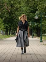Elastic Waist Skirt with Asymmetrical Pockets - Image 2