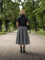 Elastic Waist Skirt with Asymmetrical Pockets - Image 3